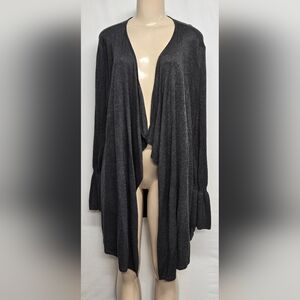 Style & Co New Black Heather Knit Long Waterfall Open Front Cardigan L Stretch